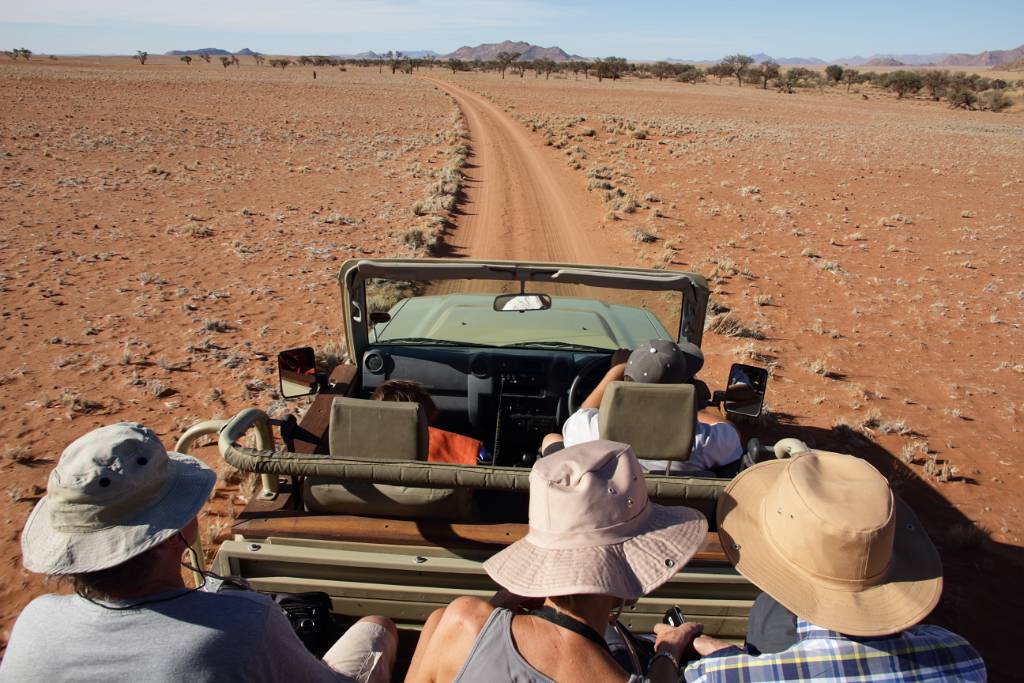 IMG_9770.JPG - Am Abend unternehmen wir noch eine Fahrt mit Jeeps in die Namib Wüste. Sie erstreckt sich an der Westküste Namibias auf einer Länge von 2.000 km und einer Breite von ca. 150 km. Sie grenzt unmittelbar an den Atlantik, dessen kalter Benguela-Strom für ihre Entstehung verantwortlich ist.